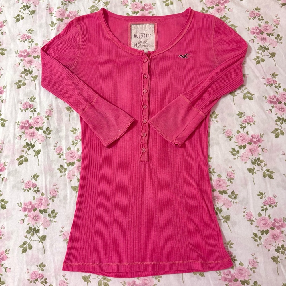 Hollister 2000s Pink Ribbed Quarter Sleeve Top
